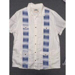 California Cowboy Men XXXL White Blue Stripe Cotton Linen Guayabera Shirt USA